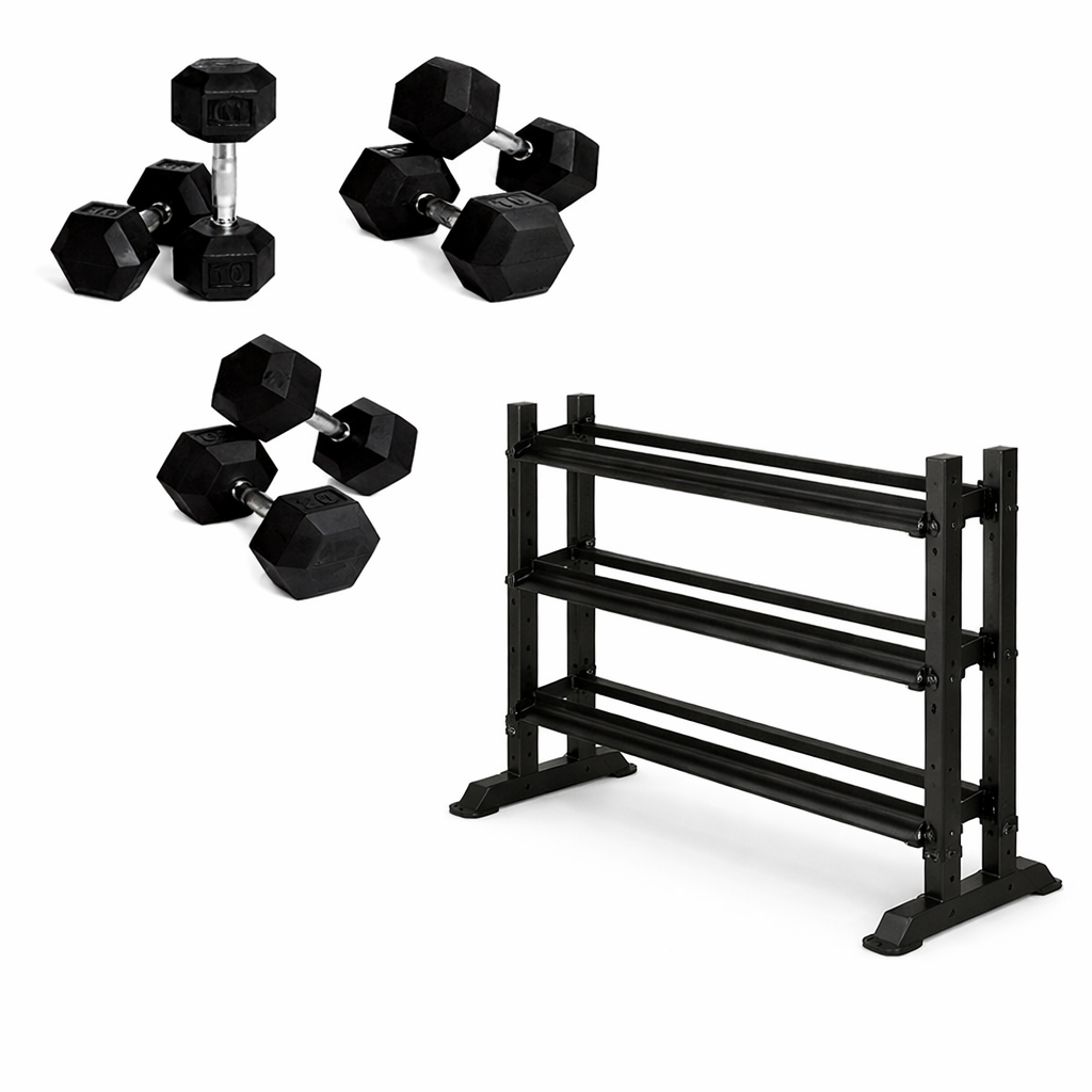 Hex Håndvægtsæt med stativ 2–20 kg