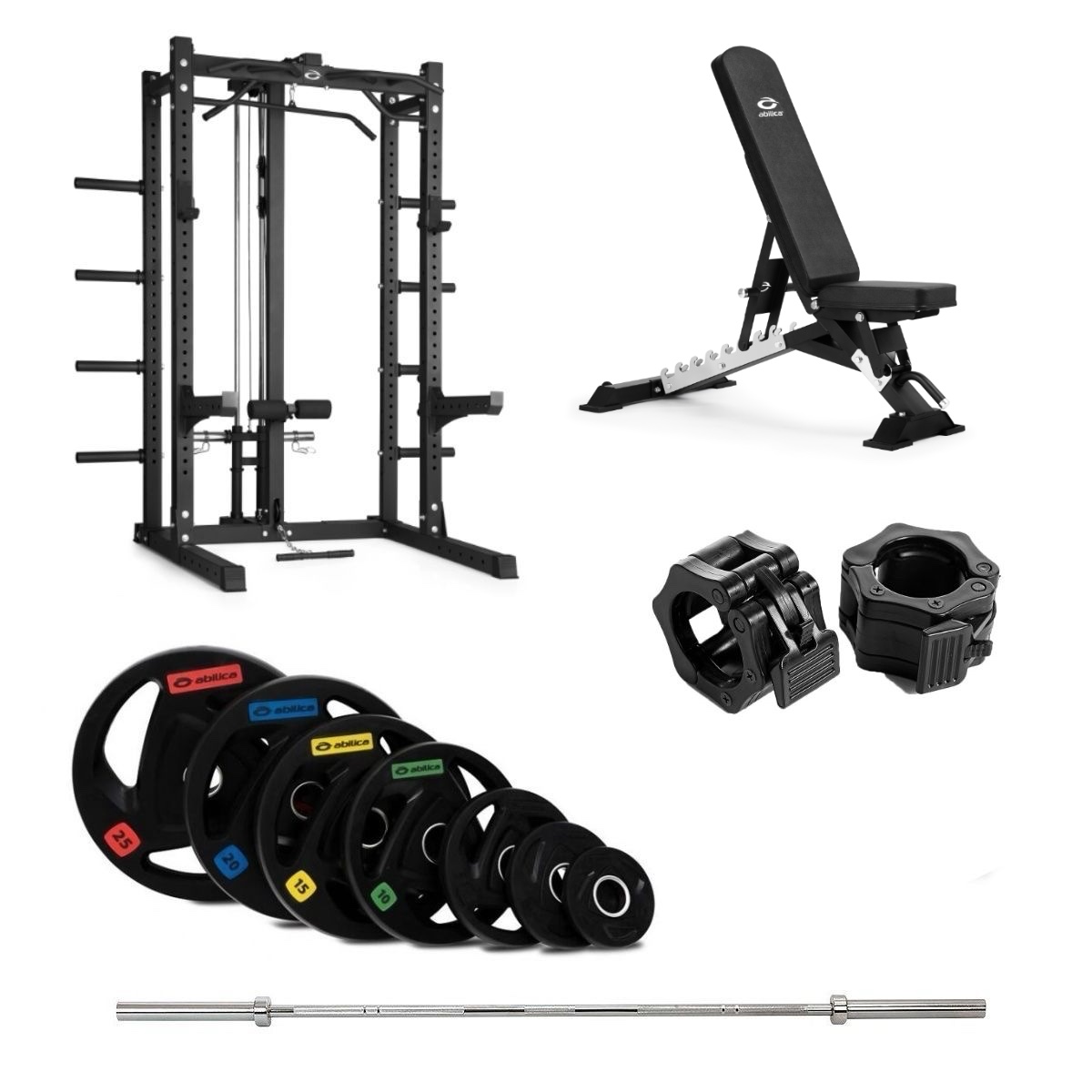 HR 500 Half Rack Olympic med bænk og nedtræk – 150 kg
