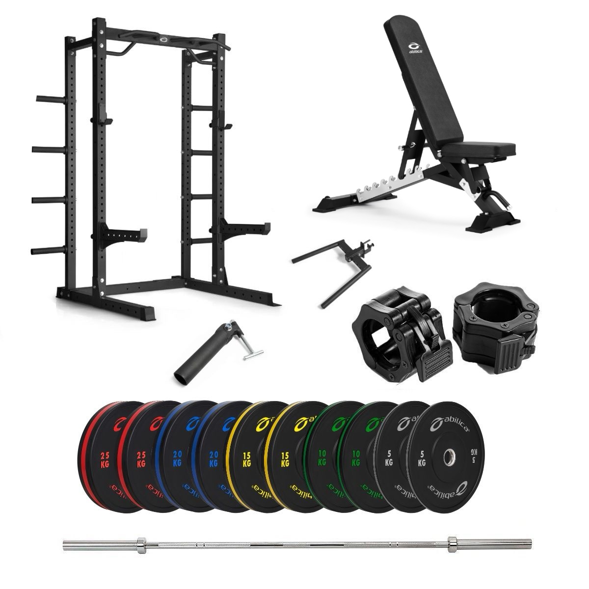 Half Rack med farvede Bumper og bænk – 170 kg